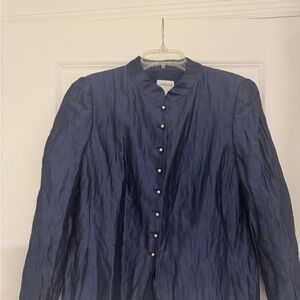 Armani Collezioni Navy Blue Silk Blazer with Silver decorative Buttons